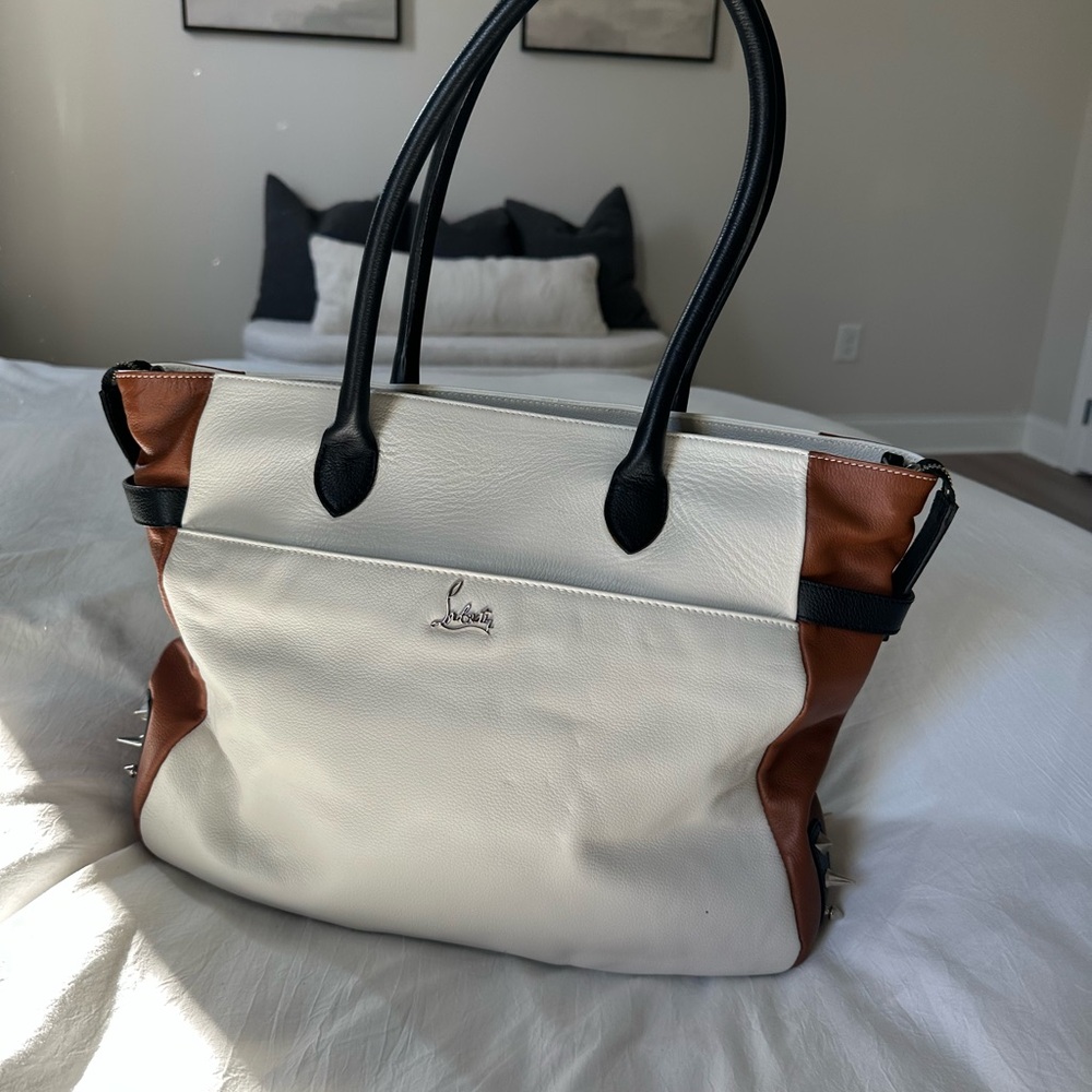 Christian Louboutin White and Brown Tote Bag